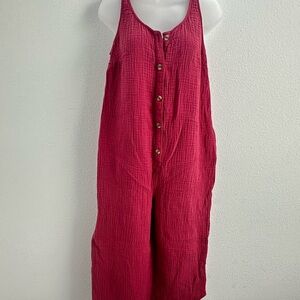 Women's Sleeveless Button-Down Jumpsuit - Burgundy